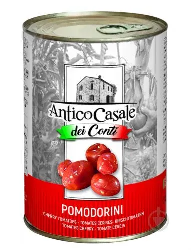 Томати Чері у власному соку ж/б 400г ТМ Antico Casale