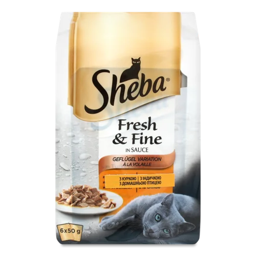 Корм для дорослих котів з птицею в соусі, Fresh&Fine Sheba, м/у 6х50г