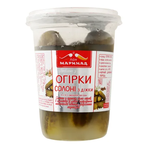 Огірки солоні з діжки Пан маринад 300г