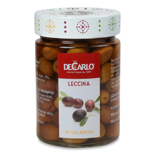 Оливки DeCarlo Леччіна В/Ґ З Кісточкою, 300г