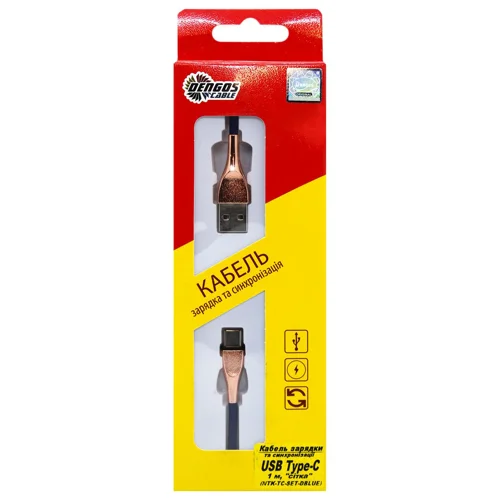 Кабель зарядки Dengos Type-C круглий сітка синій 1м