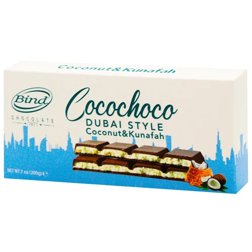 Шоколад молочний Bind Chocolate з фісташковою начинкою, кадаїфом та кокосом 200г
