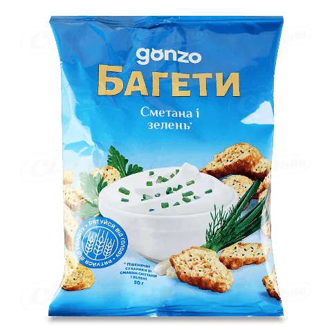 Сухарики Gonzo пшеничні зі смаком сметана і зелень 50г