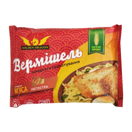 Вермішель швидкого приготування зі смаком м'яса негостра Golden Dragon м/у 65г