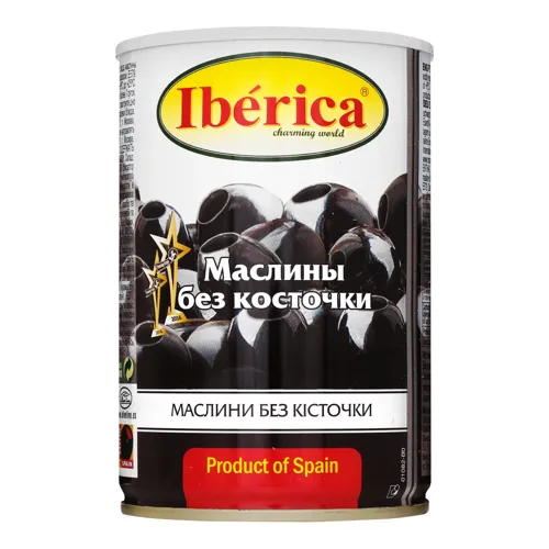 Маслини Iberica крупні чорні з кісточкою 420г