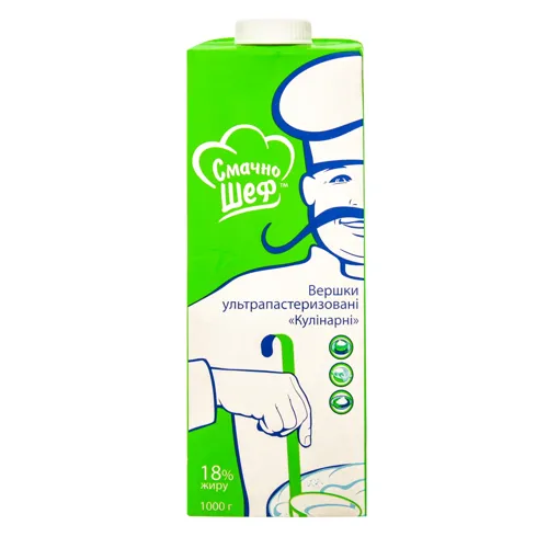 Вершки 18% ультрапастеризовані Кулінарні Смачно шеф т/п 1кг