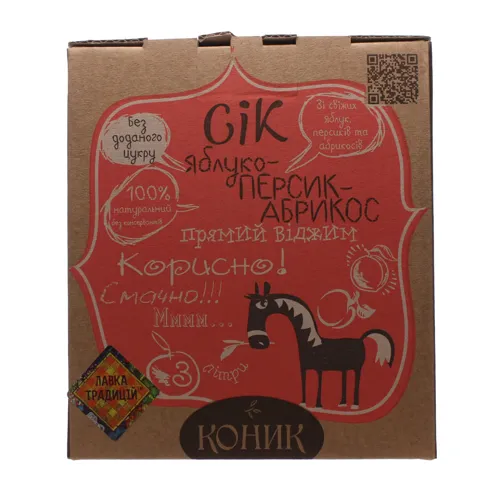 Сік яблуко-персик-абрикос неосвітлений пастеризований Коник Лавка традицій