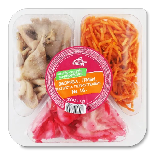Салат По-Корейськи Морква, Гриби, Капуста Пелюстками, в/ґ, п/у 300г
