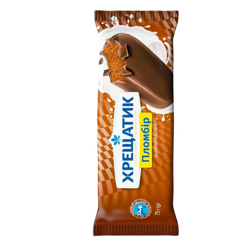 Морозиво 12% шоколадне в кондитерській глазурі Пломбір Хрещатик м/у 75г