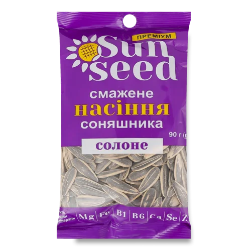 Насіння Соняшника Смажене Солоне Вищого Ґатунку, Преміум SunSeed, м/у 90г