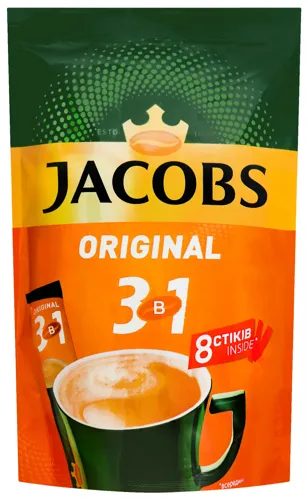 Напій кавовий розчинний з цукром і підсолоджувачами Original 3в1 Jacobs д/п 8х12г