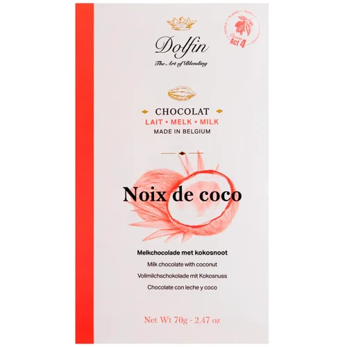Шоколад молочний Dolfin з кокосом 70г