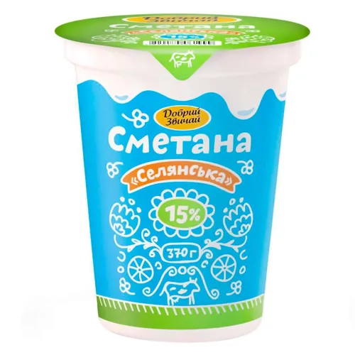 Сметана Добрий Звичай Селянська 15% 370г