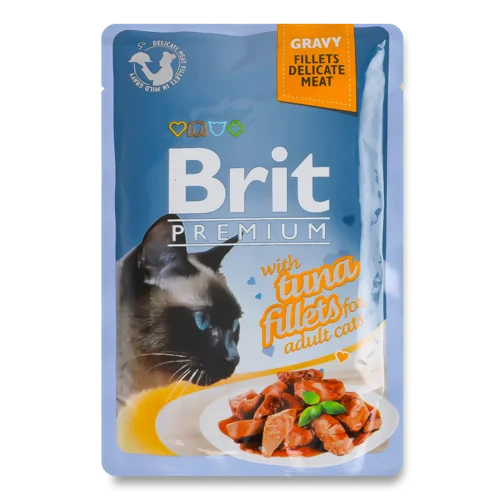 Вологий Корм Для Дорослих Котів Філе Тунця В Соусі Premium Brit, к/у, 85г