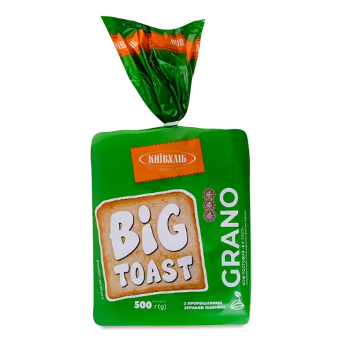 Хліб Нарізний Цільнозерновий З Пророщеними Зернами Пшениці Grano Біг Тост Київхліб, м/у 500г