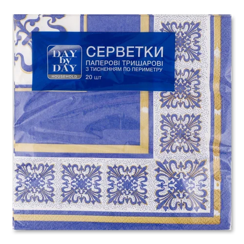 Серветки паперові з тисненням по периметру 3-шарові Верона Day by Day, 33х33см, 20шт