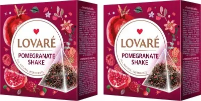 Упаковка чаю Lovare чорного з пелюстками квітів і ароматом граната Pomegranate Shake 2 пачки по 15 пірамідок