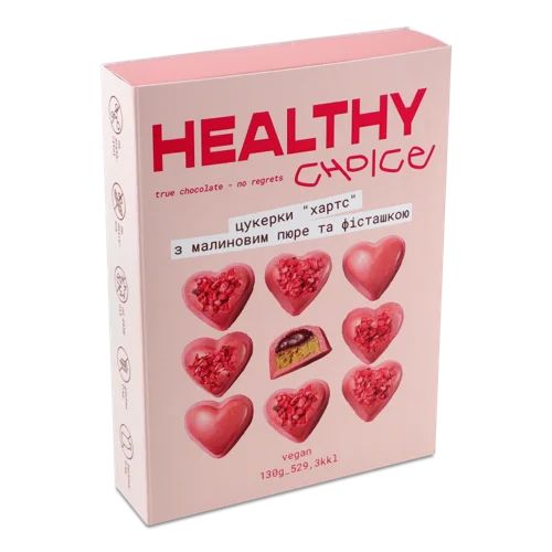 Цукерки Шоколадні З Малиновим Пюре Та Фісташкою У Малиновому Шоколаді, Картонна Упаковка 130г