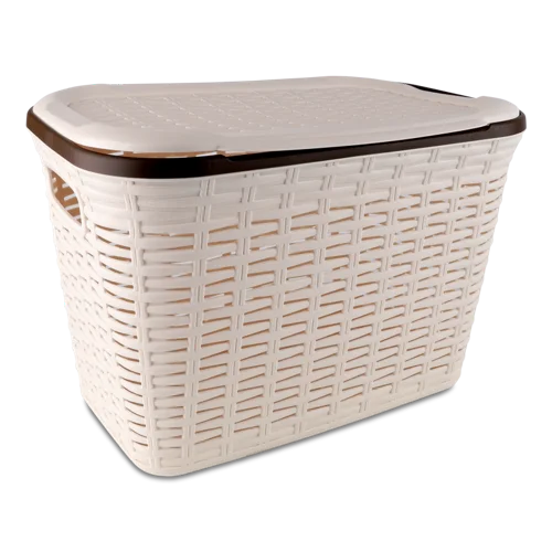 Корзина Прямокутна З Кришкою Кремова, 20л, Пластикова, №73008