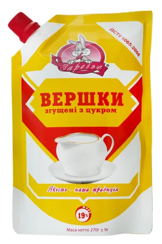 Вершки згущені 19% з цукром Заречье д/п 270г