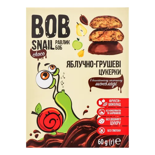 Цукерки яблучно-грушеві у молочному шоколаді Bob Snail к/у 60г