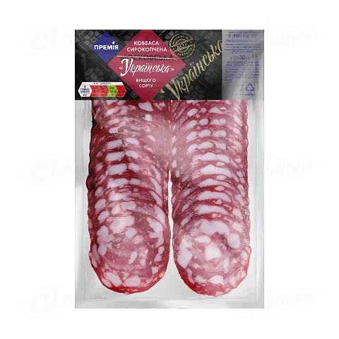 Ковбаса «Премія»® «Українська» сиров'ялена вищого ґатунку нарізка, 80г
