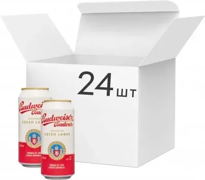 Упаковка пива Budweiser Budvar світле фільтроване 5%, 0.44л x 24 шт