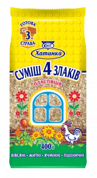 Пластівці «Мікс» з суміші 4-х злаків (швидкого приготування) 0,4кг. Хатинка