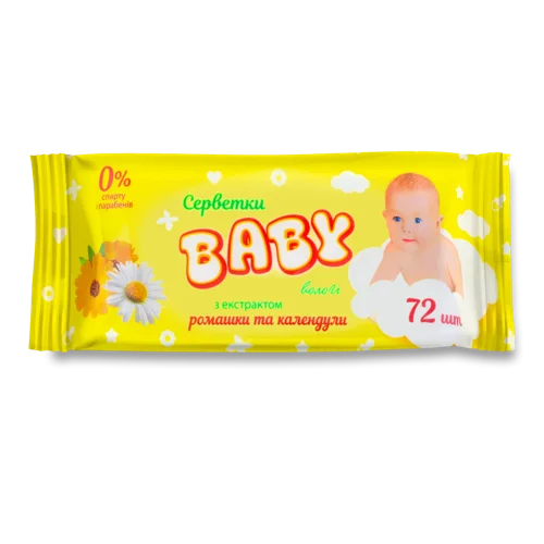 Вологі Серветки Дитячі BABY з Календулою та Ромашкою, 72 шт.