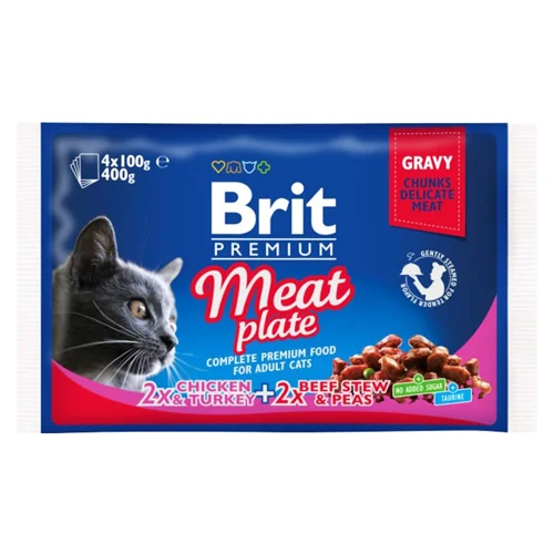 Корм вологий Brit Premium М'ясна тарілка для дорослих котів 4шт х 100г