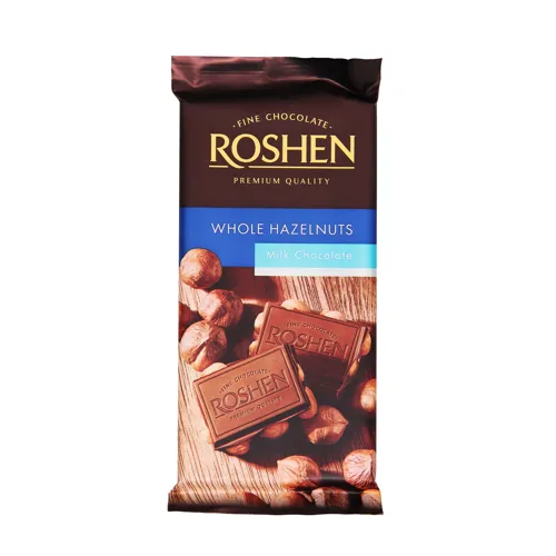 Шоколад молочний з цілими лісовими горіхами Lacmi Roshen м/у 90г