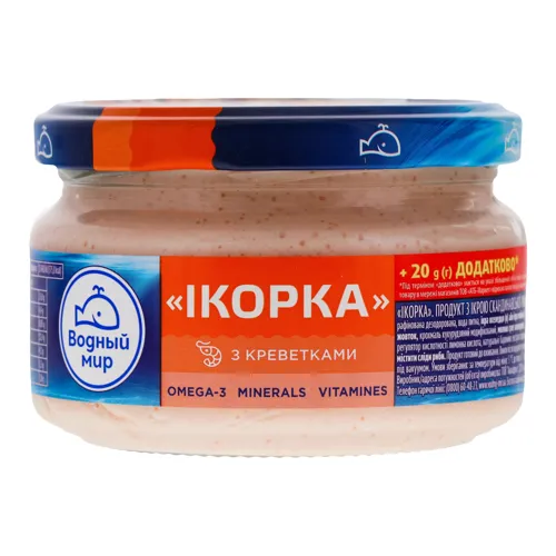 Продукт з ікрою скандинавської риби та креветками Ікорка Водный мир с/б 180г