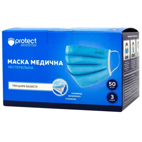 Маска медична Protect блакитно-біла 3 шари 50шт