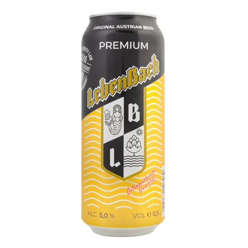 Пиво 0.5л 5% світле фільтроване пастеризоване Premium Lebenbach з/б