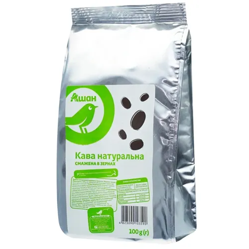 Кава Ашан арабіка в зернах 100г