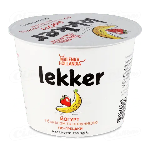 Йогурт Lekker з бананом та полуницею по-грецькі 3%, 230г