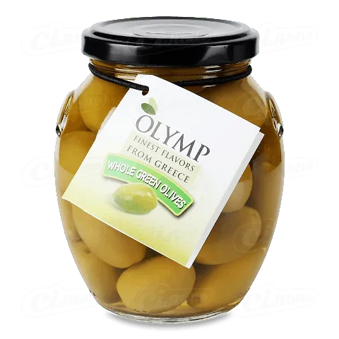Оливки Olymp грецькі зелені з кісточкою, 360г