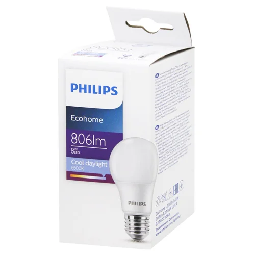 Лампа Philips Ecohome LED 865 UCCA 6500К 806lm E27 8Вт