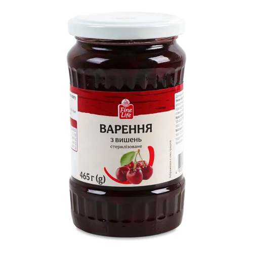 Варення Вишневе Стерилізоване Fine Life В/С, Скляна Банка 465г