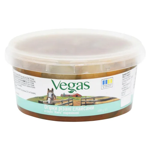 Огірки Vegas різані в соусі Кімчі мариновані 400г
