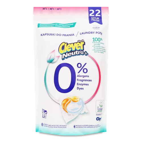 Капсули Для Прання Гелеві Color Neutro+ Clever 22х18г