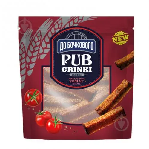Грінки житньо-пшеничні зі смаком Томат спайсі 130г ТМ ДО БОЧКОВОГО