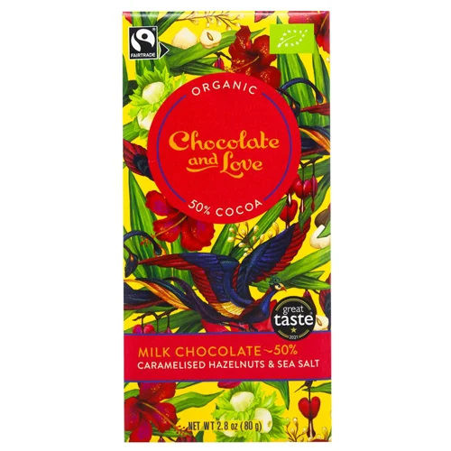 Шоколад молочний Chocolate and Love з карамеллю, фундуком та морською сіллю органічний 50% 80г