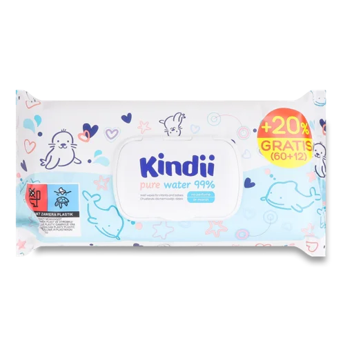 Дитячі Вологі Серветки Kindii Pure Water 99% +20%, В/ґ, 100 шт