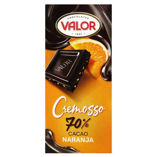 Шоколад чорний Valor Cremosso з мигдалевою пастою та апельсином 85%, 90г