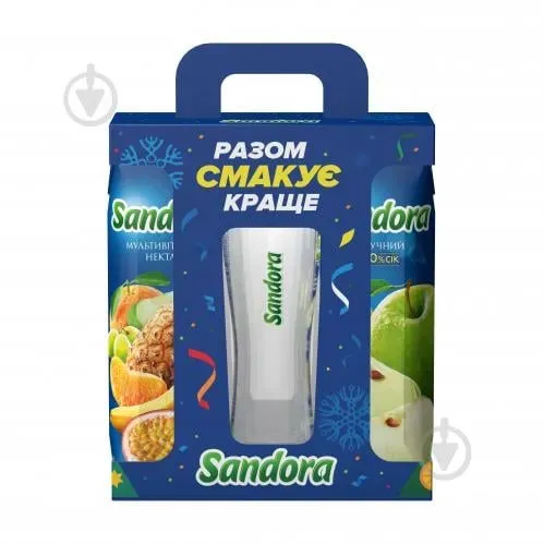 Набір Сік Яблучний Sandora 0.95л + Нектар Мультівітамінний Sandora 0.95л + Склянка