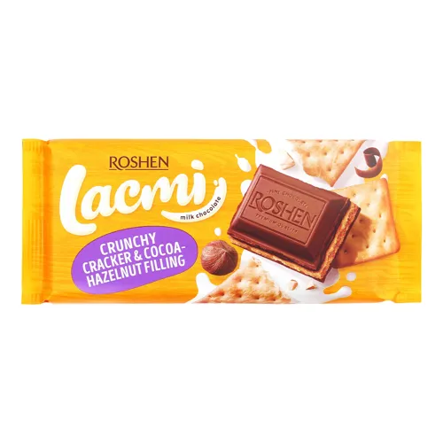 Шоколад молочний з какао-горіховою начинкою та крекером Lacmi Roshen м/у 110г