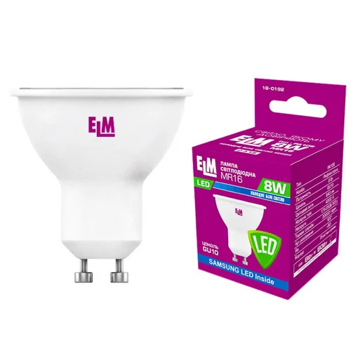 Лампа ELM Led MR16 8W PA10S GU10 4000 120гр 18-0192