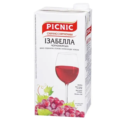 Вино Picnic Ізабелла червоне напівсолодке десертне 9-12% 1л