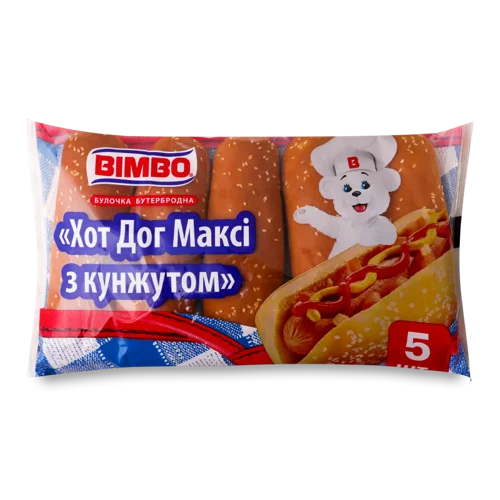 Булочка Бутербродна Хот-Дог Максі З Кунжутом Bimbo, в/ґ, 5х60г